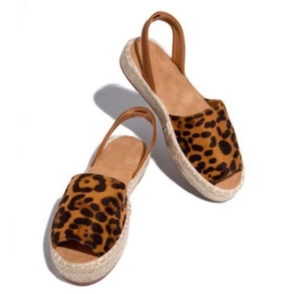 Peep Toe Slingback Espadrilles in Leopard - Picture 3 of 4